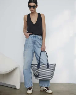 Lonbali Bolso Born Midi B&W Navy| Bolsos Shopper